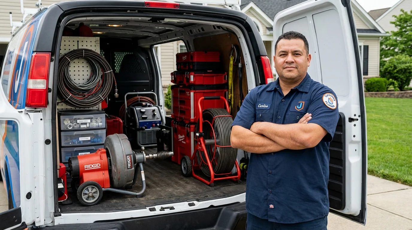 Professional drain cleaning equipment and Johns Plumbing LLC plumber in Southold