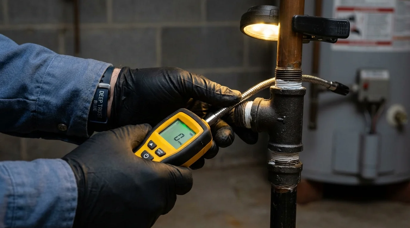 Gas leak detection with electronic sniffer by Johns Plumbing LLC in Southold