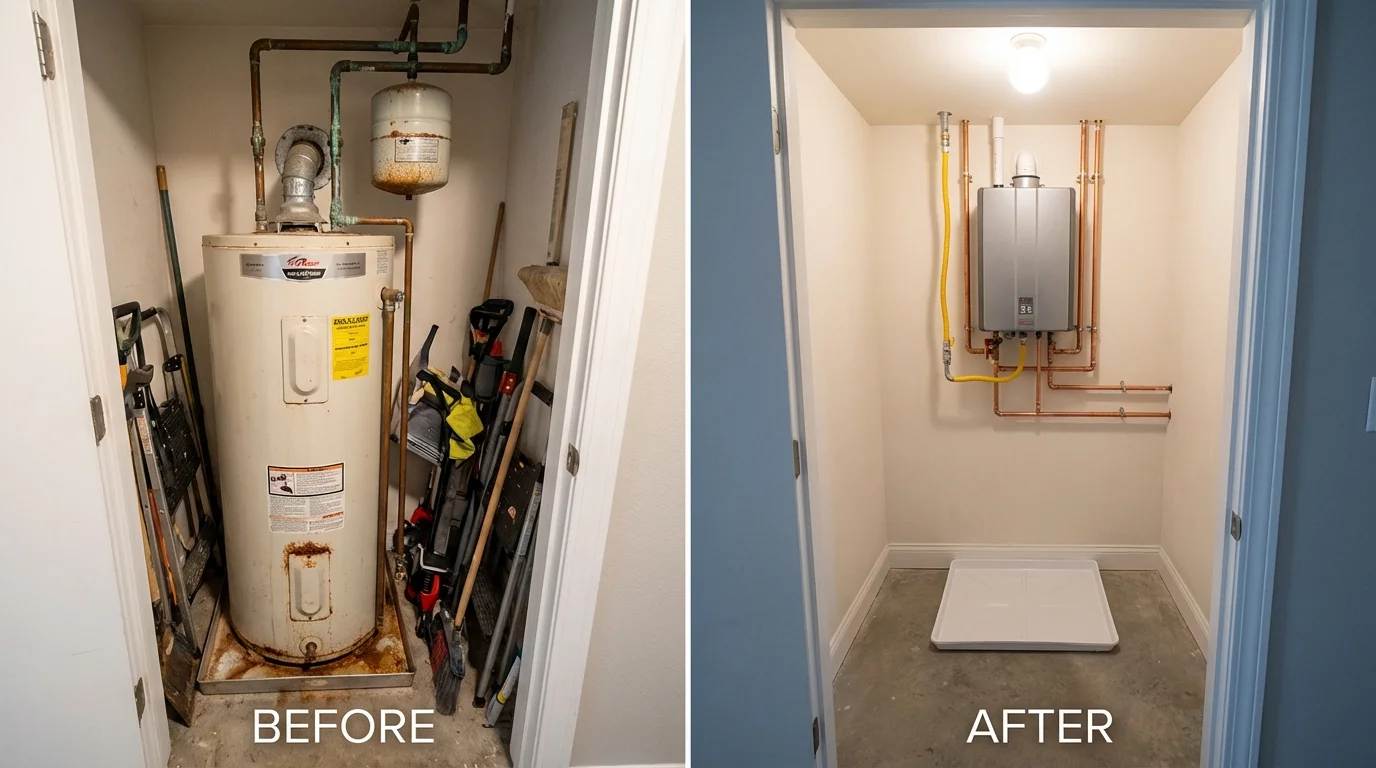 Tank water heater versus wall-mounted tankless unit comparison for Southold, NY homeowners