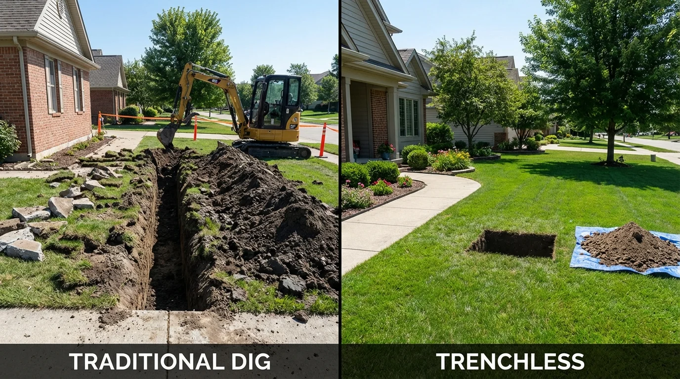Trenchless sewer repair with minimal yard damage versus traditional excavation in Southold, NY